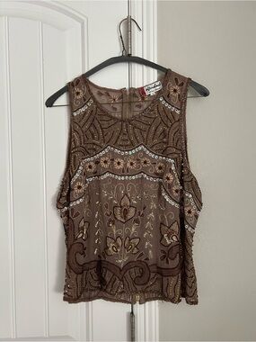 Aftershock Brown Beaded Floral Embellished Camisole